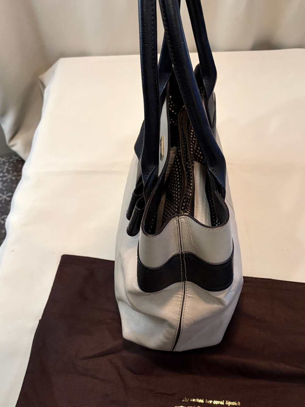kate spade Black and Cream Leather Bow Tote - Picture 5 of 12